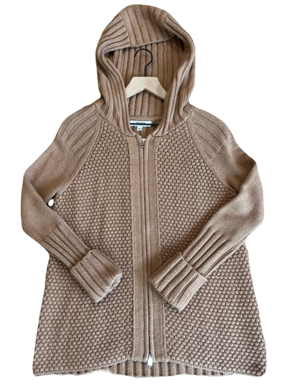 Victor Alfaro Zip Up Hooded Sweater - Women's Small Tan - Beige Knit